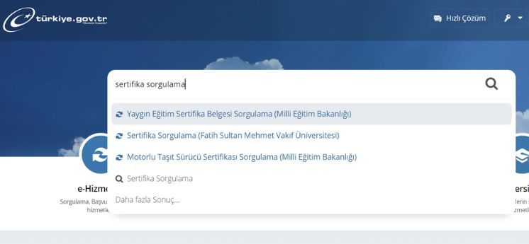 e-Devlet sertifika sorgulama