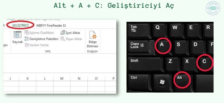 işinizi kolaylaştıracak excel kısayolları alt a c tuşları geliştiriciyi aç