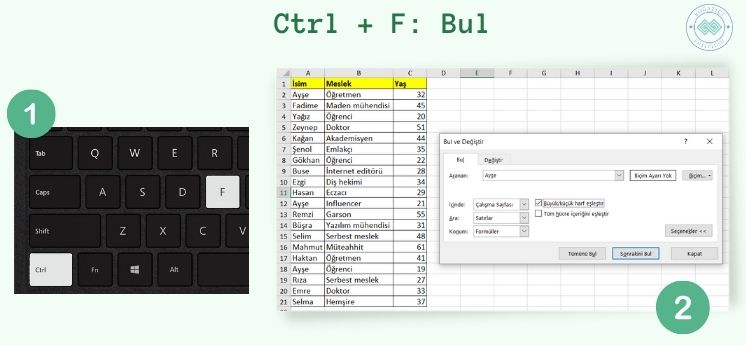 ctrl f bul komutu işinizi kolaylaştıracak excel kısayolları