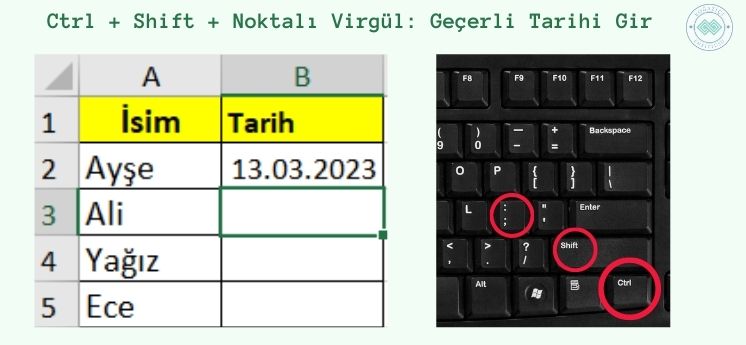 en sık kullanılan excel kısayolları geçerli tarihi gir komutu