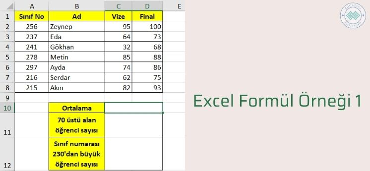 excel formül örneği 1