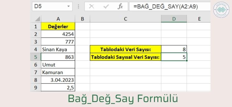 ms excel bağ değ say formülü