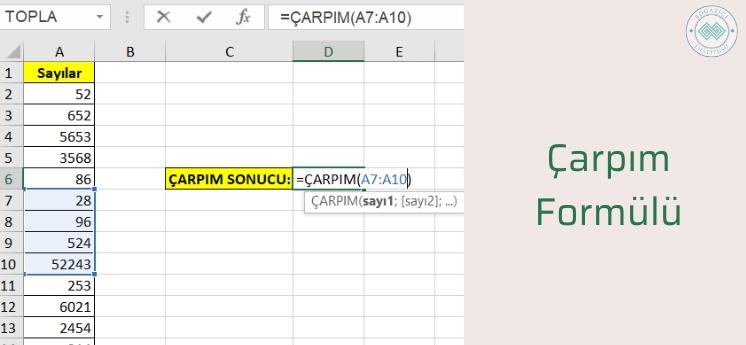 yeni başlayanlar için kullanışlı excel formülleri çarpım fonksiyonu