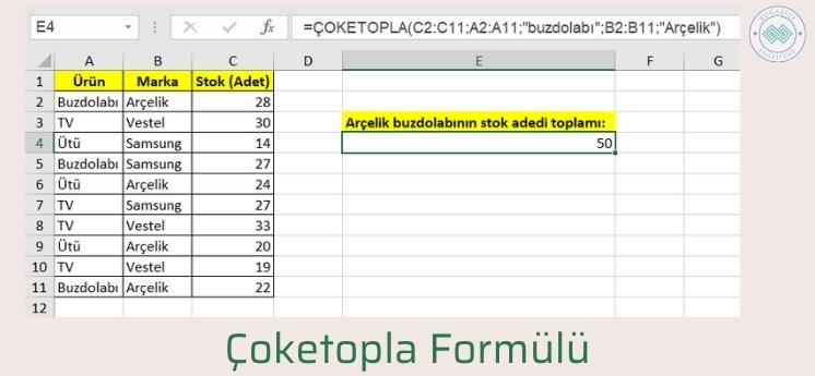 ms excel çoketopla formülü