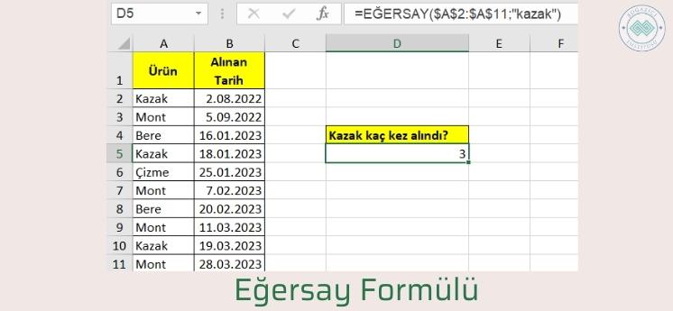 microsoft excel eğersay formülü