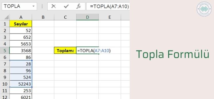 yeni başlayanlar için kullanışlı excel formülleri topla fonksiyonu