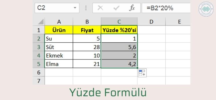 yüzde fonksiyonu yeni başlayanlar için kullanışlı microsoft excel formülleri