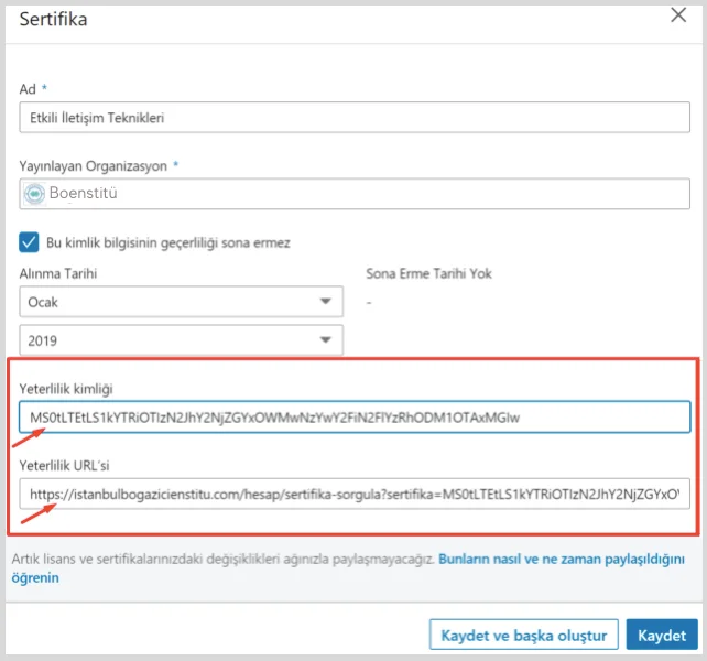 linkedin hesabına sertifika ekleme